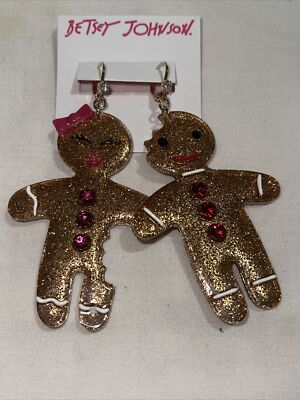Betsey Johnson Ginger Bread Boy And Girl Drop Earrings Nwt Rare 