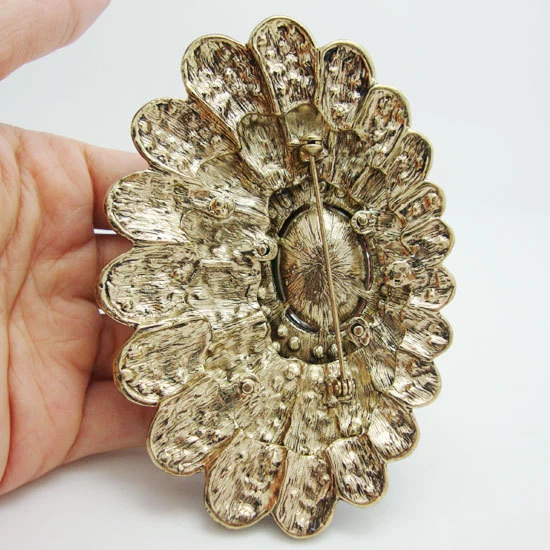 Broche Grande Moda Dulce Rosa Multinivel Flor Austria Cristal Tono Dorado Foto 3 de 4