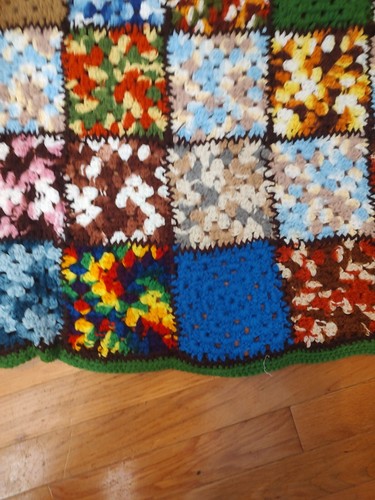 granny Square Blanket Green With MULTI COLOR. 73" X 42" Crochet - Picture 3 of 7