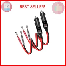 holder 2 Pack 12V Fused Cigarette Lighter Male Plug with Leads & LED Light, 16AW