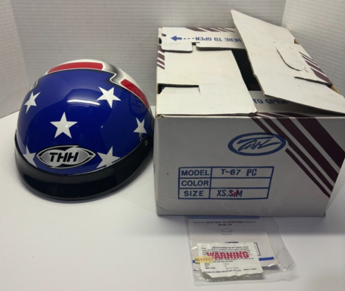 “THH” Open-Face Half-Helmet: Patriotic Red-White-Blue Flag & Stars Size Small S