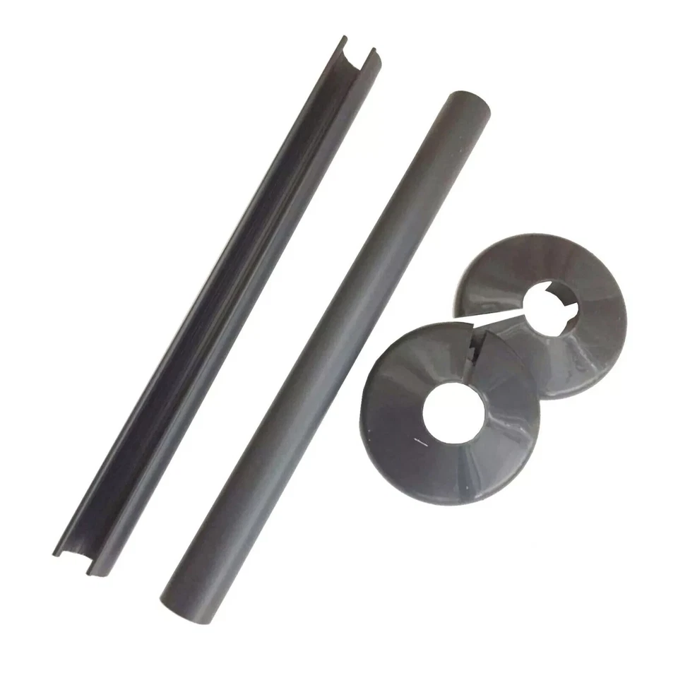 GATOR 2x Anthrazit Heizkörper Rohrabdeckungen & 2 Manschetten 15 mm, Wanten, Muffen, Snap Around