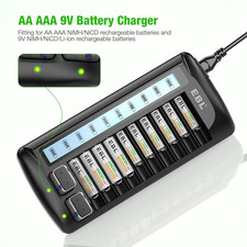 12 Bay Universal Battery Charger For AA AAA 9V NIMH NICD Rechargeable Batteries