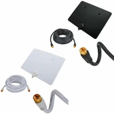 Indoor Digital Antenna RG6 Extension Coaxial Cable HDTV VHF UHF Flat White Black