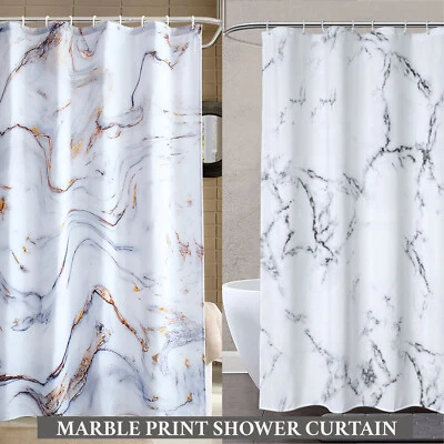 Extra Long Polyester Shower Curtain Marble Printed Fabric Water Resistant Panel
