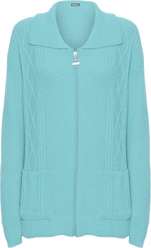 Women's Plus Knit Collar Long Sleeve Zip Top Cardigan - Picture 26 of 36