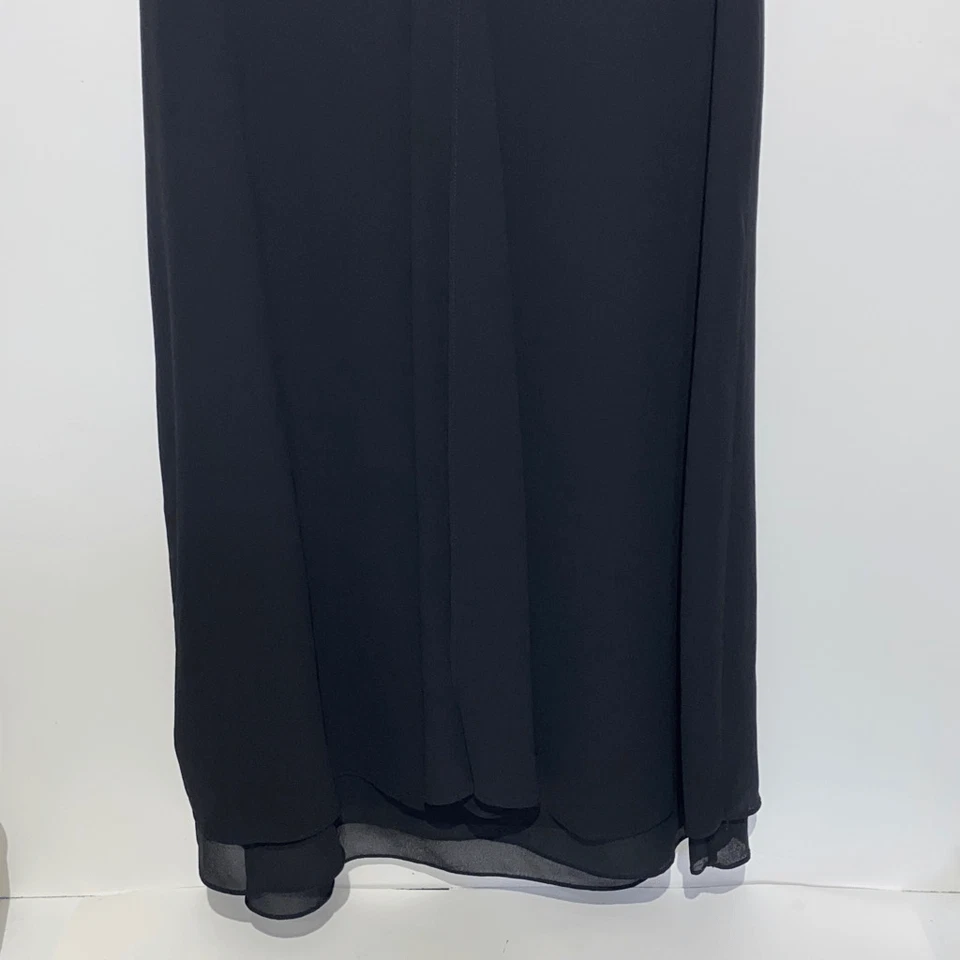 Vestido midi de gasa sin mangas con cuello redondo negro mediano Amanda para mujer Foto 2 de 4