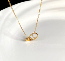 Titanium Gold Double Pig Nose Ring Pendant Chain Necklace