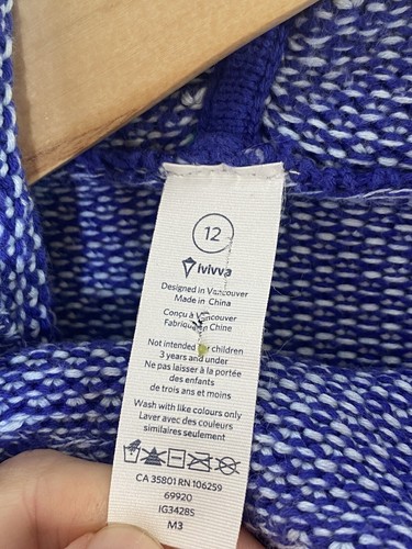 Ivivva Lululemon Girls Size 12 Feeling Toast Wrap Sweater Blue Athleisure Cotton - Picture 5 of 10