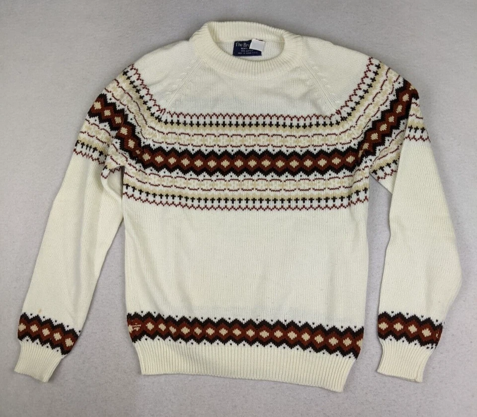 Suéter Para Hombre The Broadway Vintage Años 70 Fair Isle Marfil Marrón Talla Mediana Foto 3 de 4