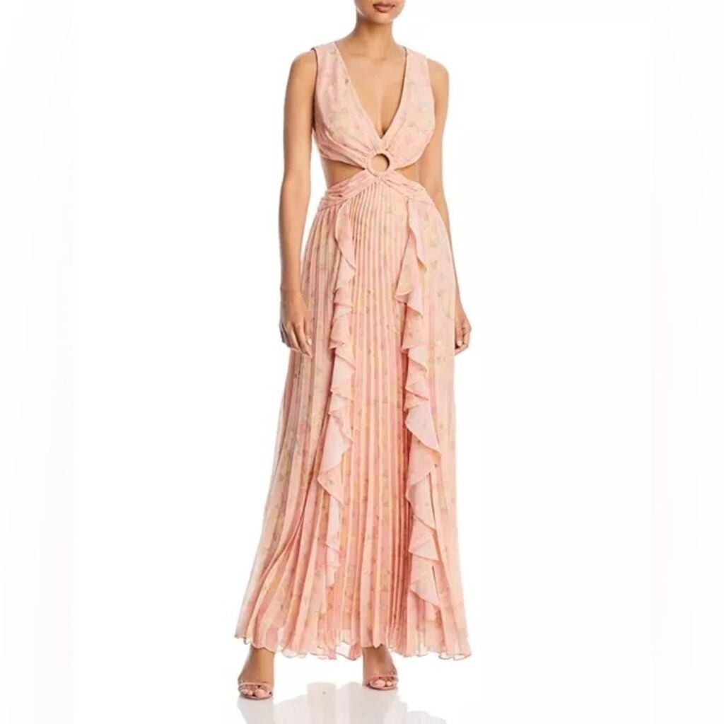 Aqua Formal Floral Cutout A-Line Long Gown Dress Ruffle Skirt Peach 12 NWT  | eBay