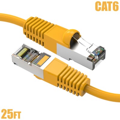 25FT Cat6 LAN Network Ethernet Router SSTP Shielded Patch Cable 26AWG Yelllow