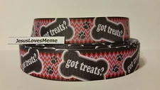 Grosgrain Ribbon, Got Treats? Doggie Bones, Paw Prints on Chevron, 7/8" Wide