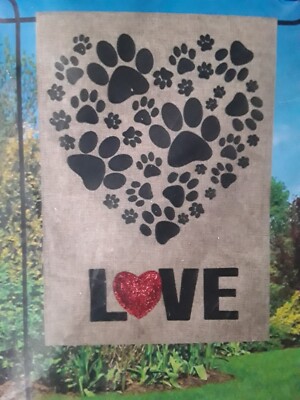 NEW NIP NWT UNOPENED VALENTINES MEADOW CREEK 18'' BURLAP PAWS HEARTS GARDEN FLAG