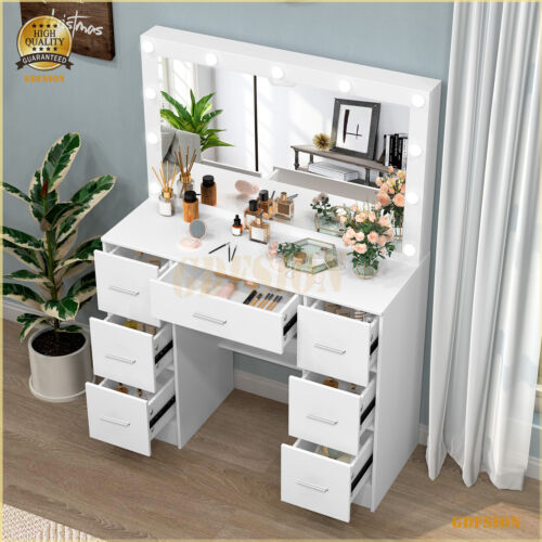 Large Dressing Table With LED Lighted Makeup Mirror And 7 Drawers Vanity Desk AU - Picture 5 of 10