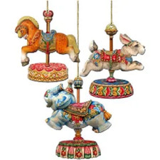 Designocracy Carousel Wooden Christmas Ornament, Set of 2 Assorted Made in USA