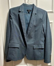 Ann Taylor Womens 12 One Button Blazer Jacket Teal Blue Stretch - Free Shipping