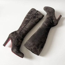 Christian Louboutin MISS TACK BOTTA Suede Long Boots Gray Size 38/US 7 From JP--