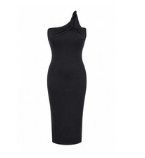 ASOS DESIGN One-Shoulder Twist Strap Detail Midi Dress 14 Black Slim Fit Stretch