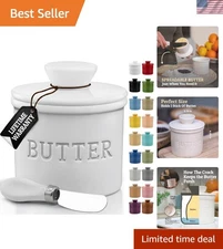 Butter Crock with Lid Ceramic French Countertop Butter Keeper White
