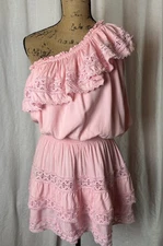 MELISSA ODABASH Debbie One Shoulder Ruffled Voile Mini Dress Baby Pink Sz M