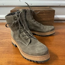 Taos Women Main Street Smoke Rugged Combat Cork Zip Boot Size 41EU 10-10.5US