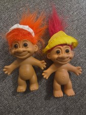 Vintage Russ Berrie Troll Dolls Lot of 2 Naked 1990s Orange Pink Hair Toys Retro