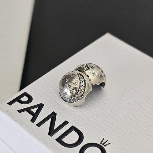 Pandora Twinkling Night Moon and Stars CZ Silver Clip Charm 791386 Free Post - Picture 9 of 16