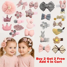Toddler Girl Hair Clips Set Pink Bow Crown Star Bunny Non Slip Alligator
