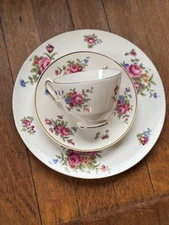 Crown Staffordshire Tea Cup Saucer Plate Floral Teacup Trio Vintage