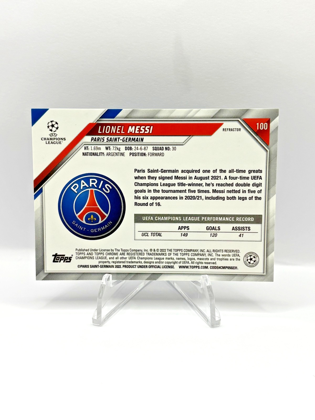 Lionel Messi 2022 Topps Chrome UCC Paris Saint-Germain REFRACTOR SP - GOAT! view 2