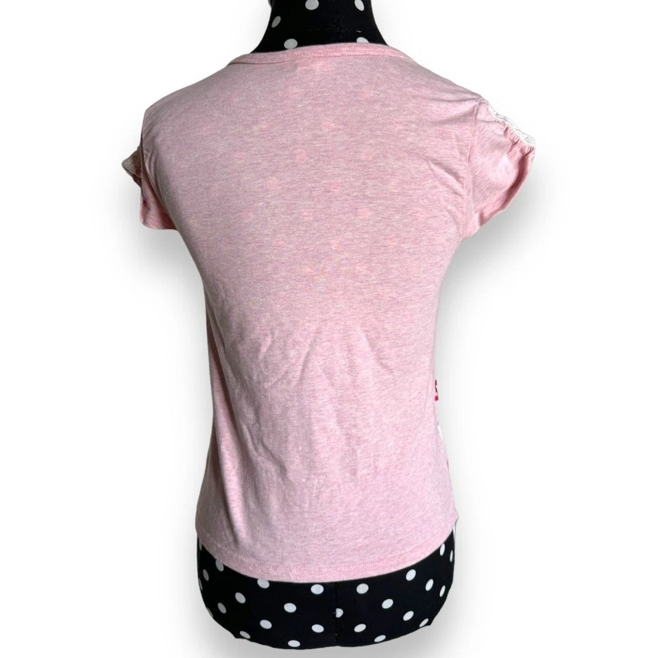Naartjie Girls Top Sz 10 Pink Ribbon Pieced Short Sleeve Heather Shirt - Image 4 of 4