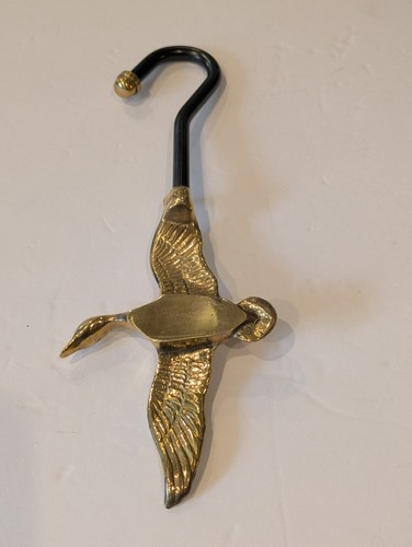 Vintage Brass Goose Mallard Duck Fireplace Damper Pull Hook Hanger 11" - Picture 3 of 6