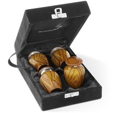 Set of 4 Cremation Urns for Human Ashes, Teak Wood Grain Keepsake in Velvet Case