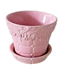 VTG McCOY POTTERY PINK QUILTED ROSE PLANTER/FLOWER POT WITH ATTACHED SAUCER