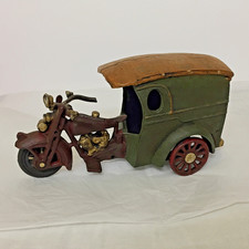 Vintage Cast Iron Motorcycle with Cab Great Display Piece
