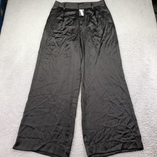 Madewell The Harlow Wide-Leg Pants Womens 12 Tall Black Satin Dress Pockets
