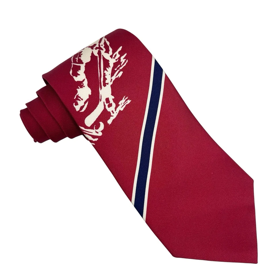 Polo Ralph Lauren Hombre Corbata Jugador de Hockey sobre Hielo Rojo Rayas Satén Seda 3.5" x 58" Foto 4 de 4