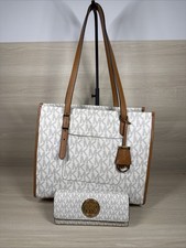NWT 2PC MK Michael Kors DARIEN Vanilla Acorn Large Tote & Wallet RARE