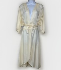 Vintage Cream Satin Robe Size L Boho Bridal Puff Sleeve Tie Waist Romantic