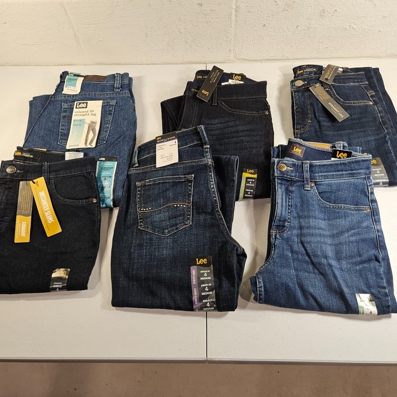 Lee Women Legendary Straight Relaxed Fit Jeans Size 4 Medium Blue Denim Lot of 6