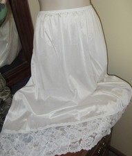 VASSARETTE 11-105 midi 100 nylon 4" LACE lingerie IVORY 28" half slip XL USA