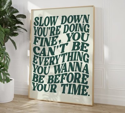 Slow Down You're Doing Fine Song Lyric Music Wall Art Disco Pop 70s Decor Poster