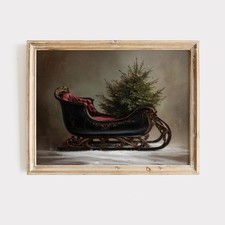 Moody Santa Sleigh Print Vintage Christmas Wall Art Rustic Holiday Decor