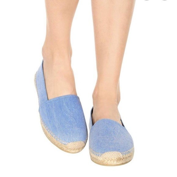 SAINT LAURENT Scarpe basse espadrillas YSL Yves Saint Lauren denim monogramma logo taglia 37 5