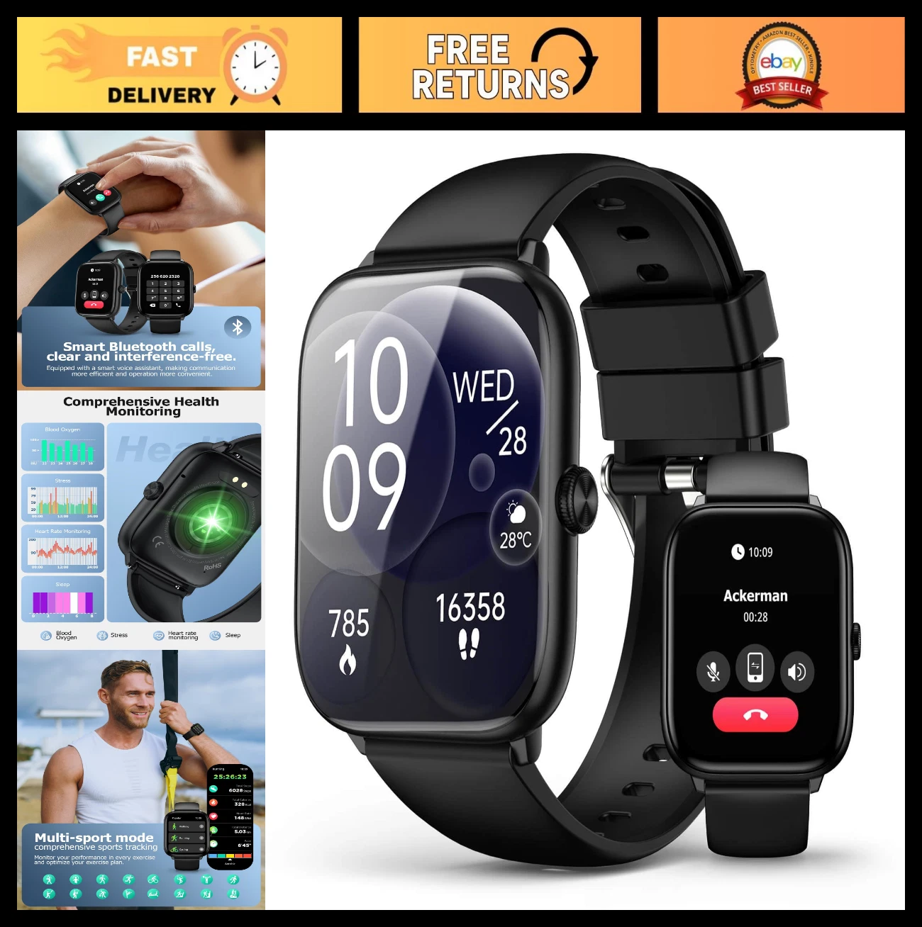 Bluetooth Smart Watch for Men & Women, 2.06" AMOLED Fitness Tracker, 118 Sports