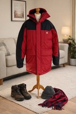 Timberland XL Red/Navy Padded Winter Coat ? Excellent Condition