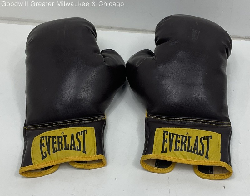 Everlast Dark Brown Yellow Leather 16oz Vintage Boxing Gloves Collectible