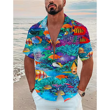 Exotic Tropical Pattern Hawaiian Short Sleeve Shirt Casual Vacation Outfit