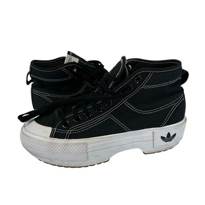 Adidas Nizza Bonega Mid Black White Platform Canvas Sneakers Mens 6.5